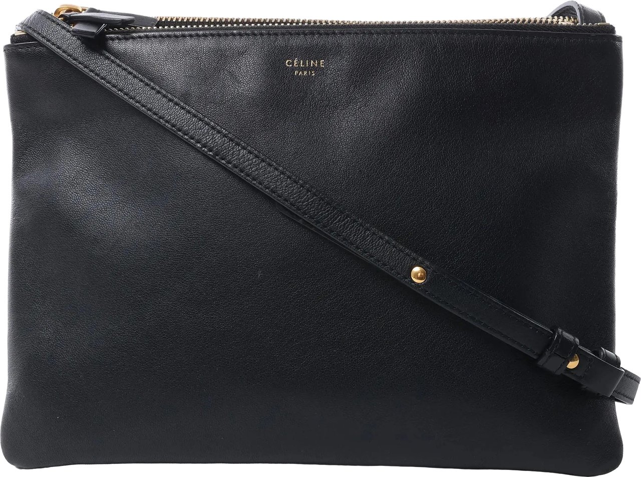 Celine Trio Large Leather Crossbody bag in Black Zwart