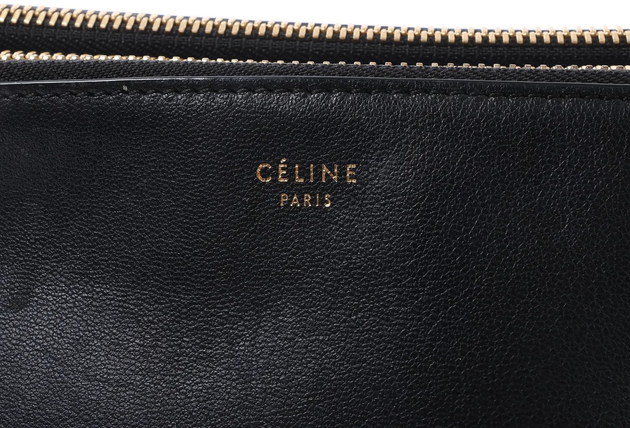 Celine Trio Large Leather Crossbody bag in Black Zwart