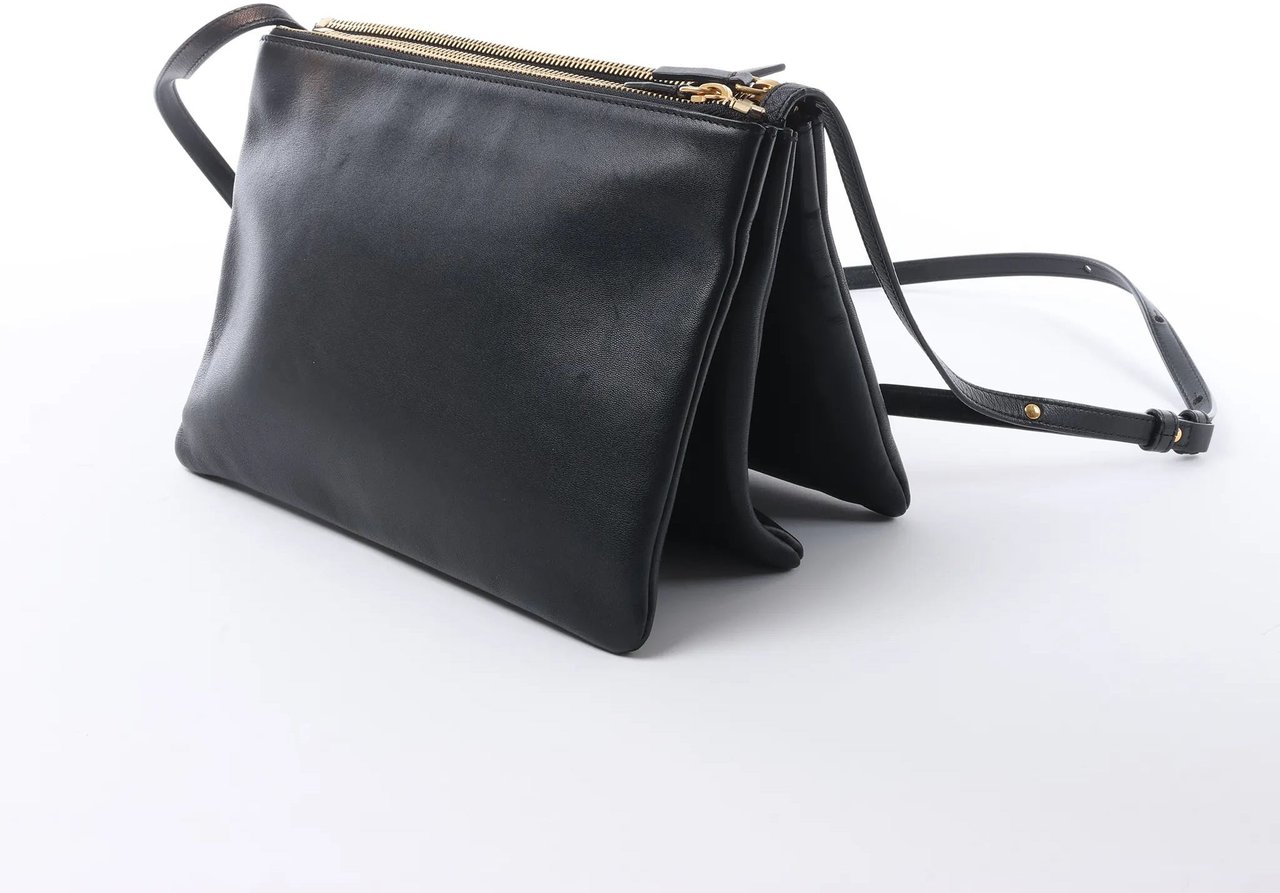 Celine Trio Large Leather Crossbody bag in Black Zwart