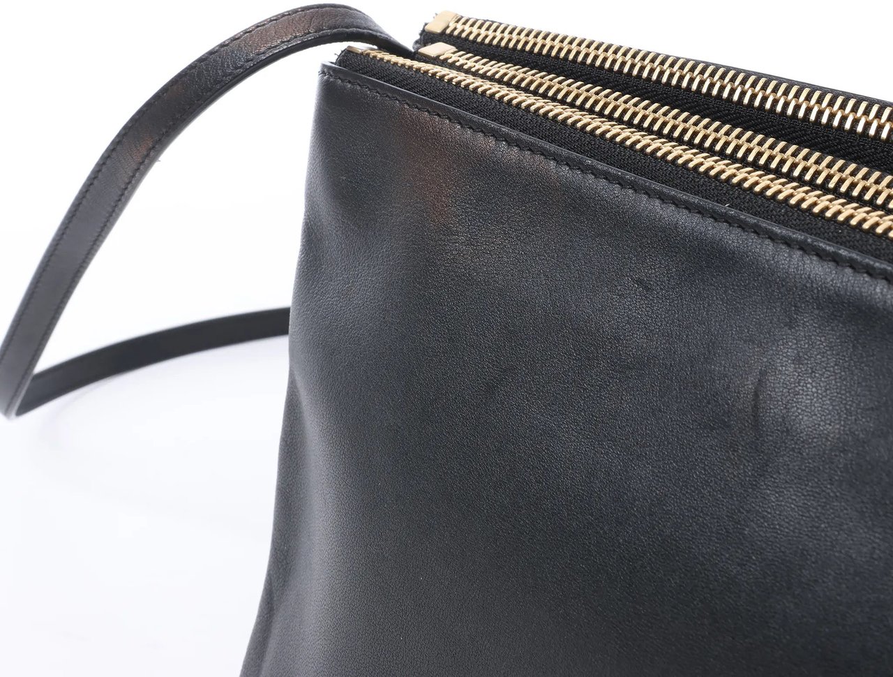 Celine Trio Large Leather Crossbody bag in Black Zwart