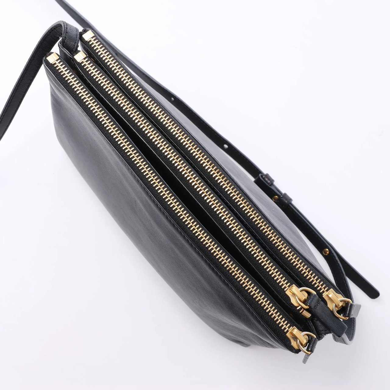 Celine Trio Large Leather Crossbody bag in Black Zwart