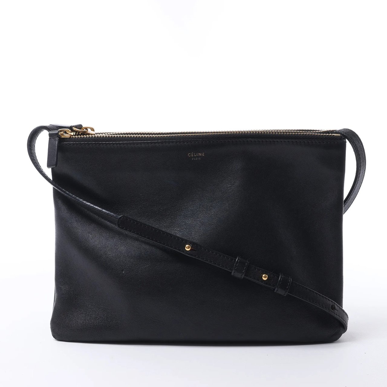 Celine Trio Large Leather Crossbody bag in Black Zwart