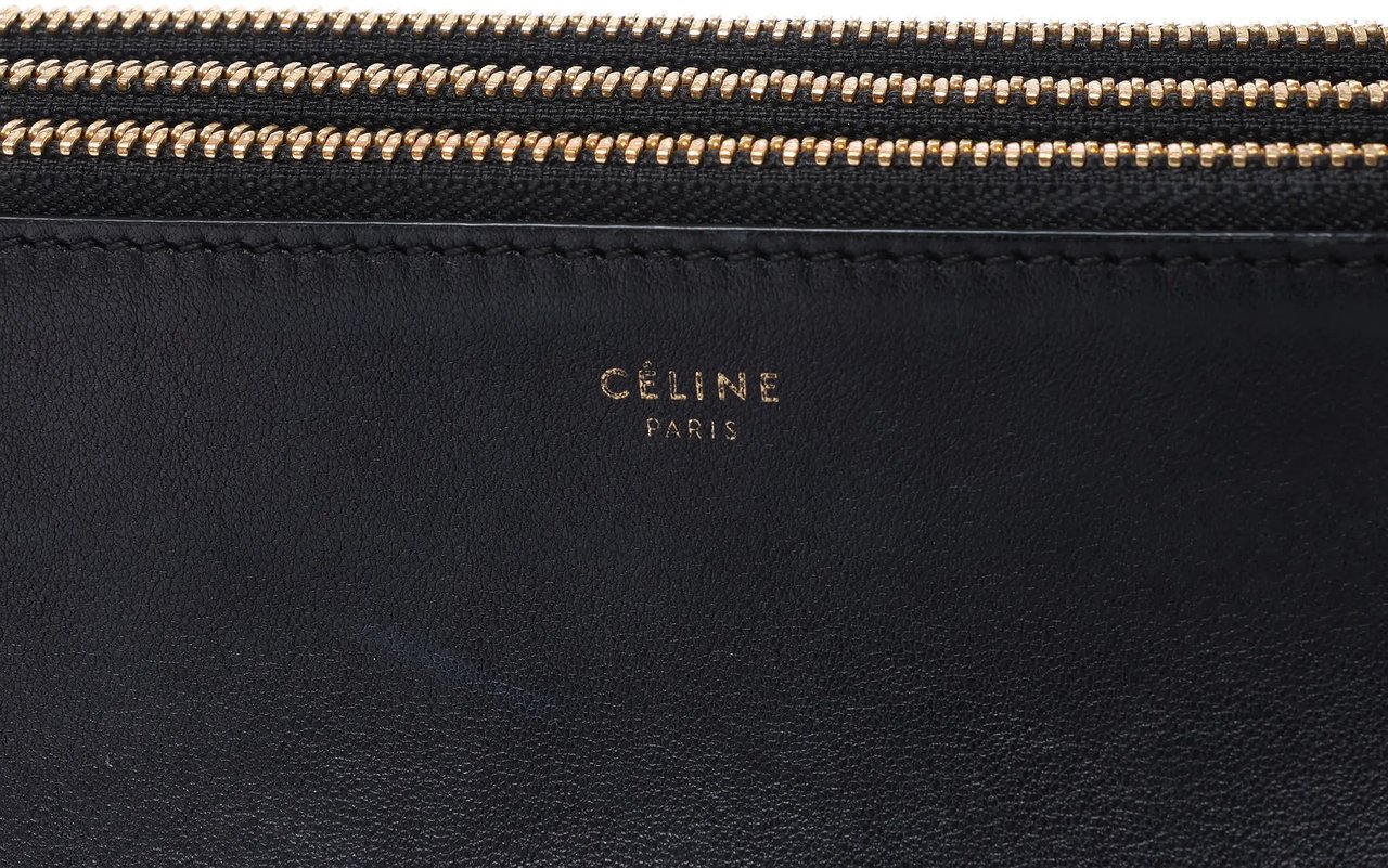 Celine Trio Large Leather Crossbody bag in Black Zwart