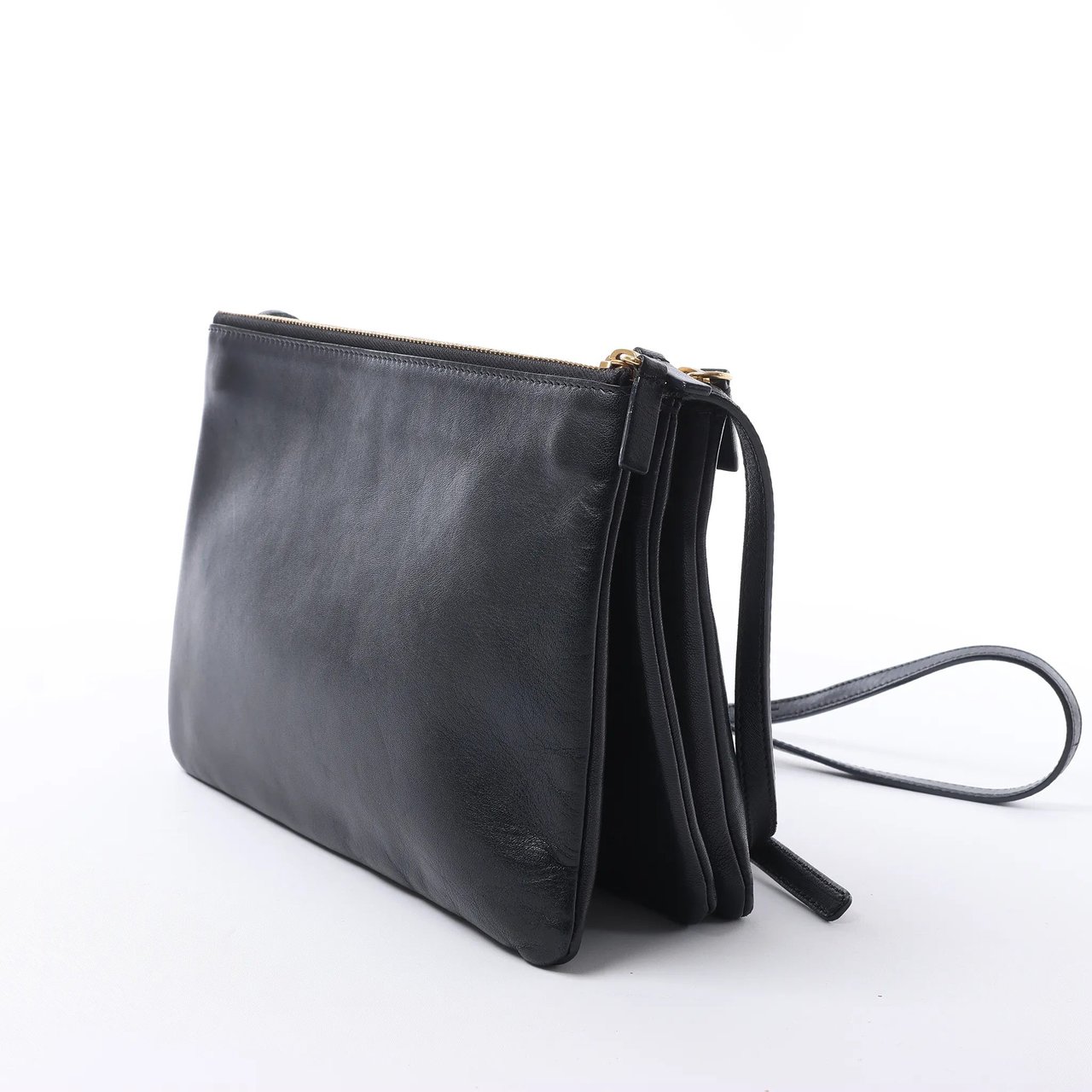 Celine Trio Large Leather Crossbody bag in Black Zwart