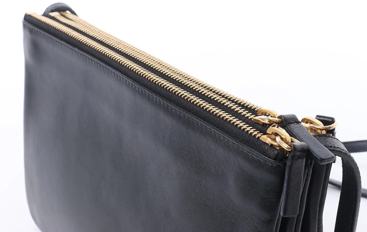 Celine Trio Large Leather Crossbody bag in Black Zwart