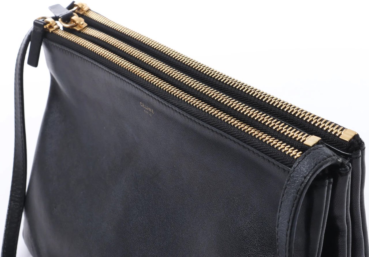 Celine Trio Large Leather Crossbody bag in Black Zwart