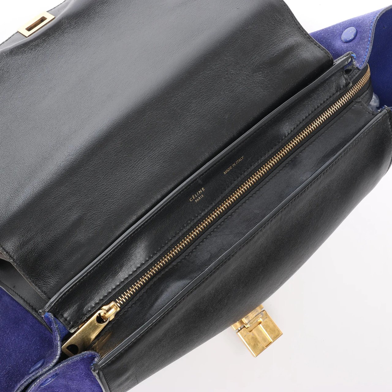 CELINE Trapeze Leather x Suede 2Way Handbag in Brown x Navy Blue x Black Divers