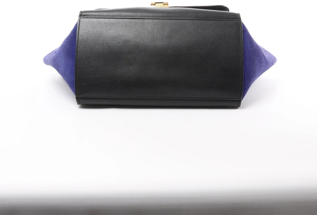 CELINE Trapeze Leather x Suede 2Way Handbag in Brown x Navy Blue x Black Divers