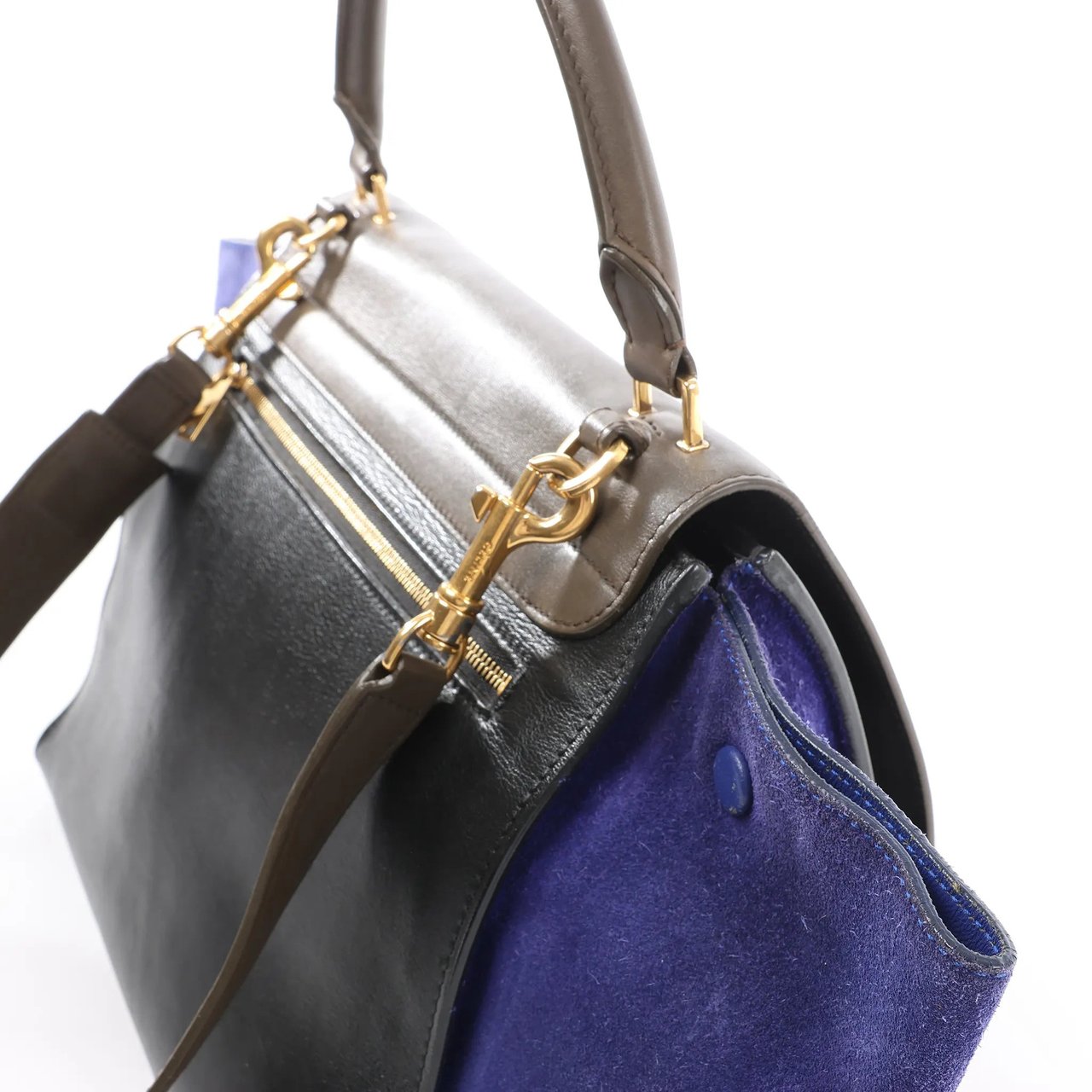 CELINE Trapeze Leather x Suede 2Way Handbag in Brown x Navy Blue x Black Divers