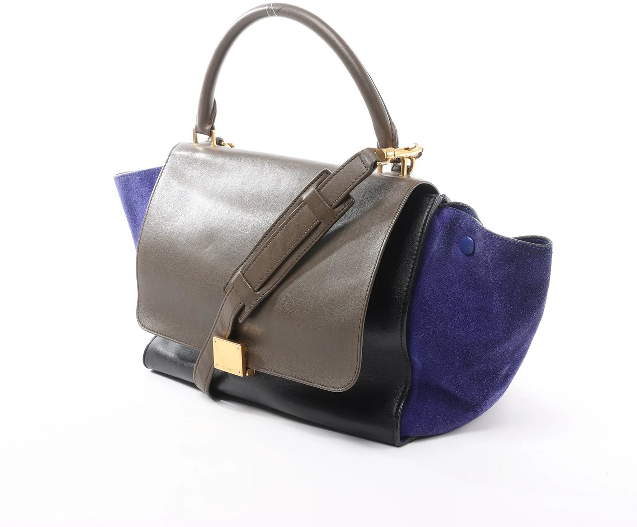 CELINE Trapeze Leather x Suede 2Way Handbag in Brown x Navy Blue x Black Divers