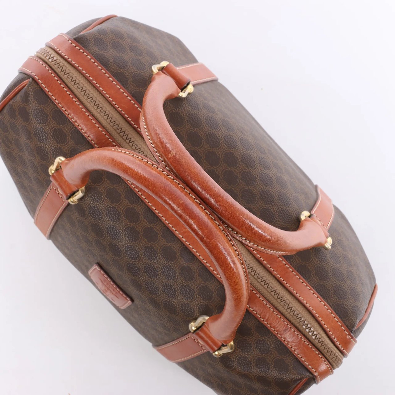 Celine Macadam Boston PVC & Leather Handbag in Brown Bruin