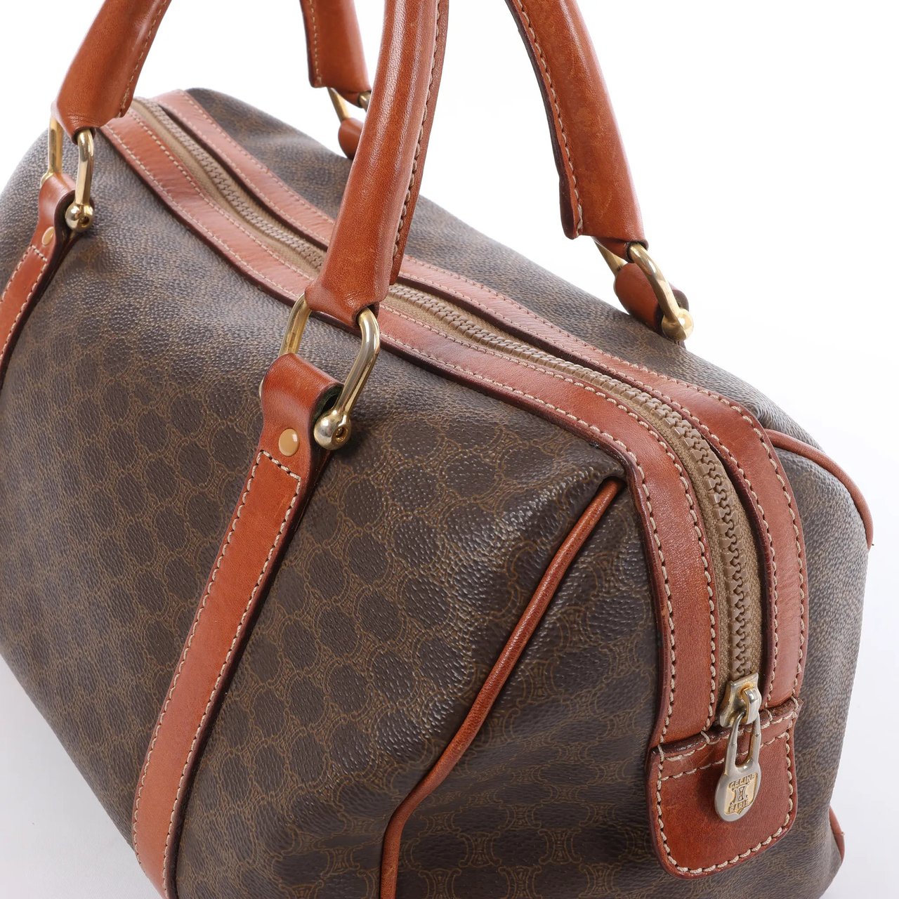 Celine Macadam Boston PVC & Leather Handbag in Brown Bruin