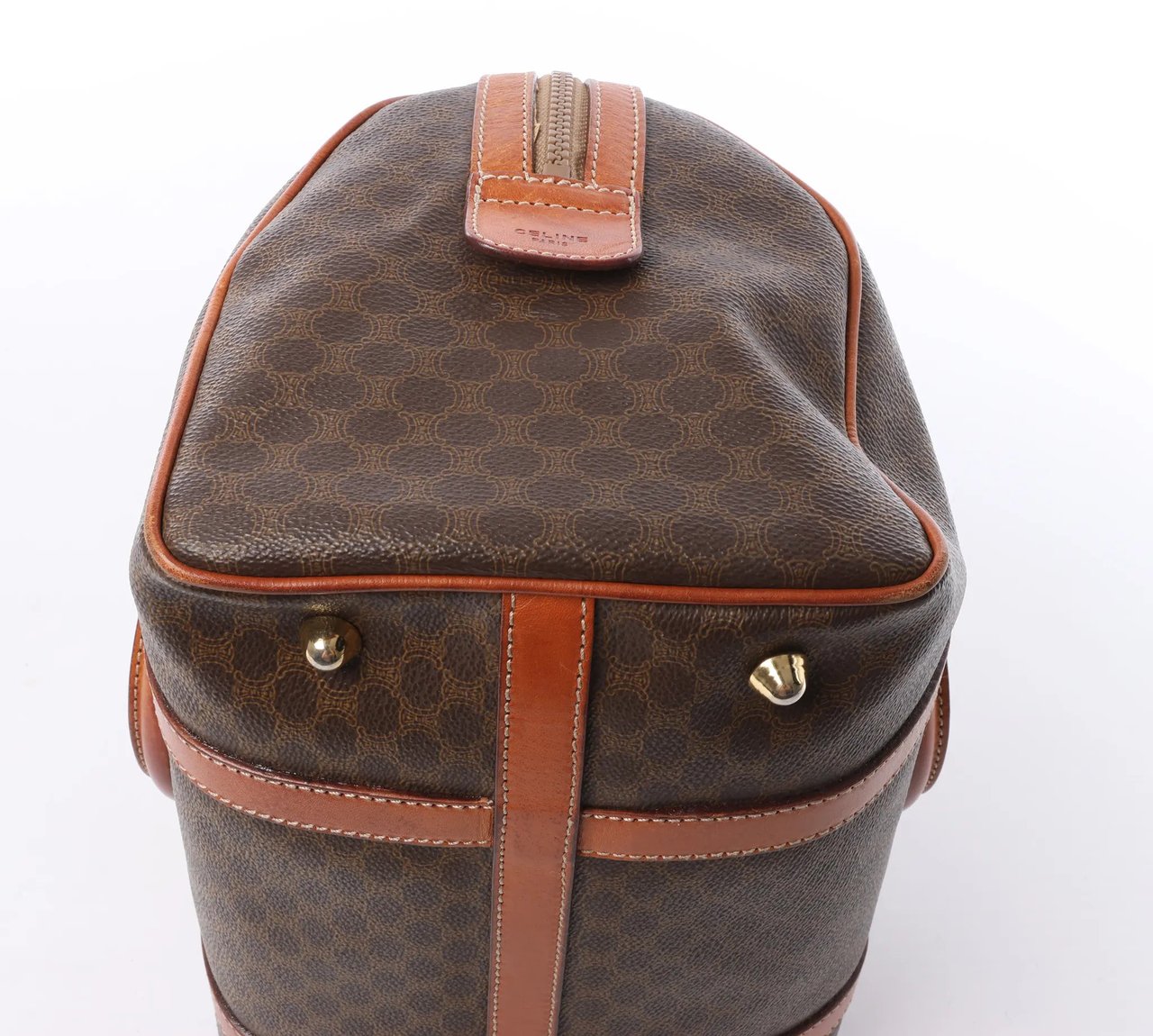 Celine Macadam Boston PVC & Leather Handbag in Brown Bruin