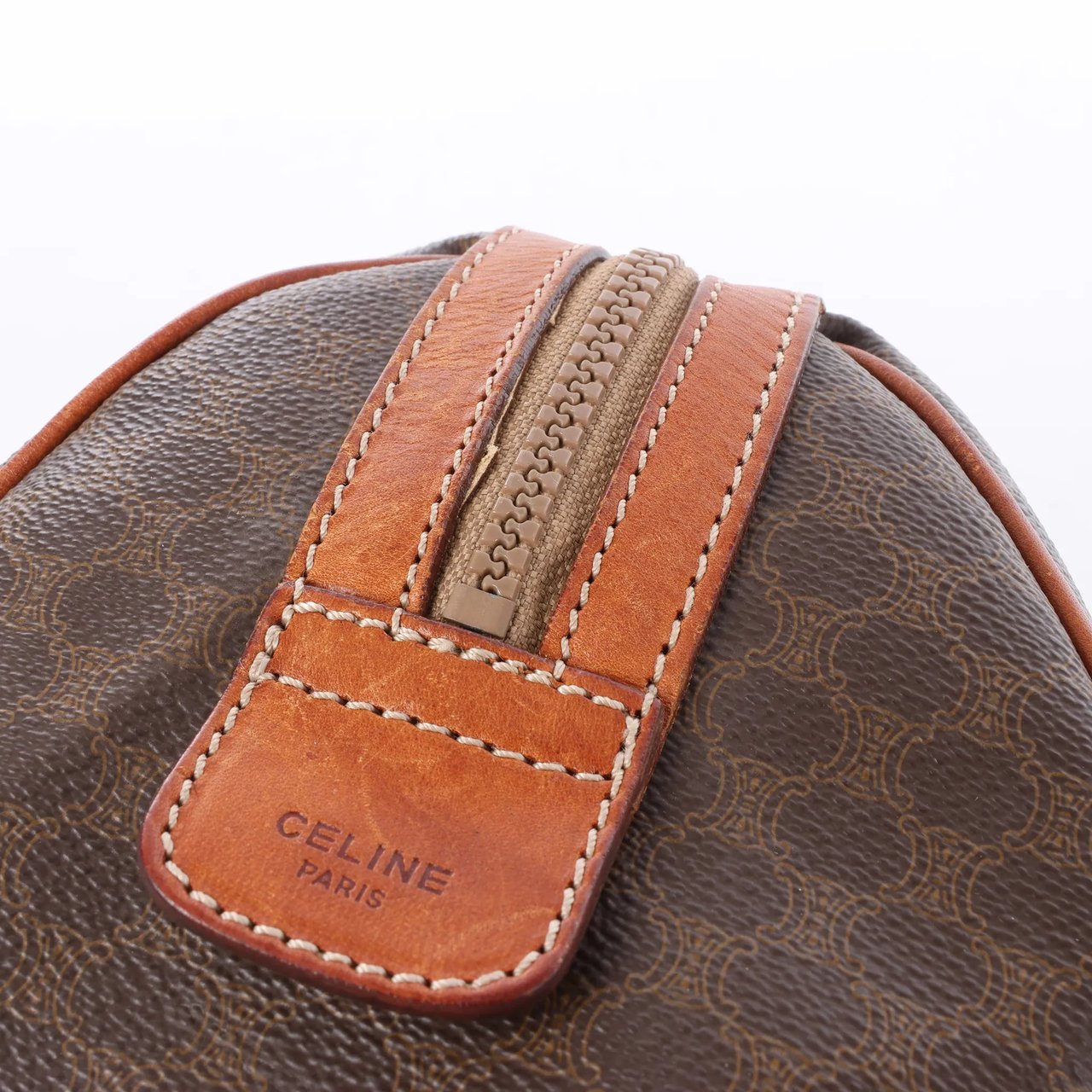 Celine Macadam Boston PVC & Leather Handbag in Brown Bruin