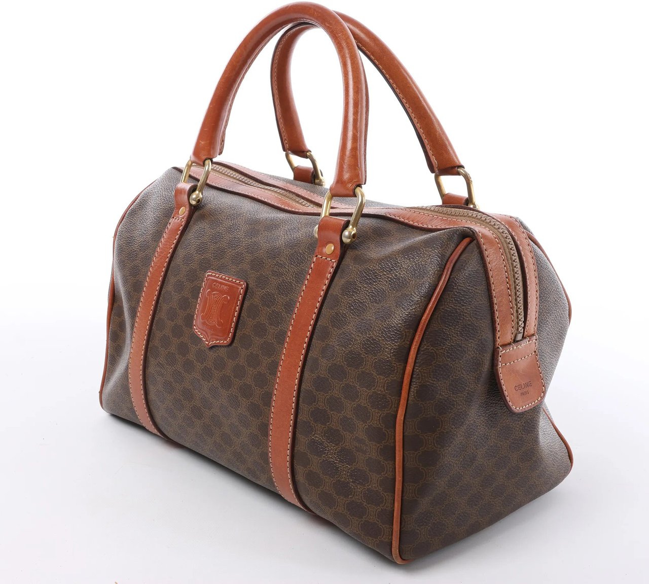 Celine Macadam Boston PVC & Leather Handbag in Brown Bruin
