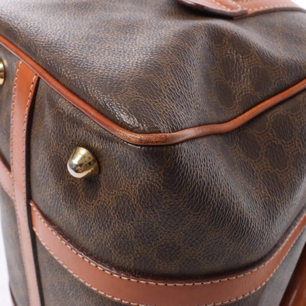 Celine Macadam Boston PVC & Leather Handbag in Brown Bruin