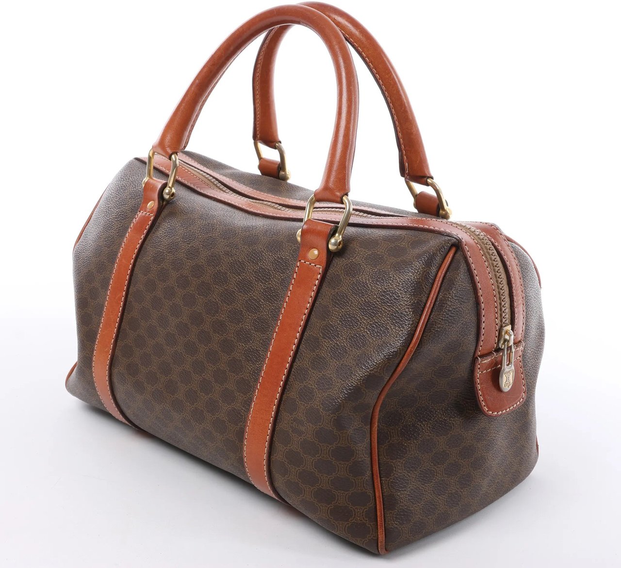 Celine Macadam Boston PVC & Leather Handbag in Brown Bruin