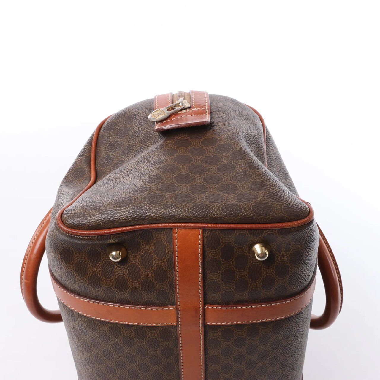 Celine Macadam Boston PVC & Leather Handbag in Brown Bruin