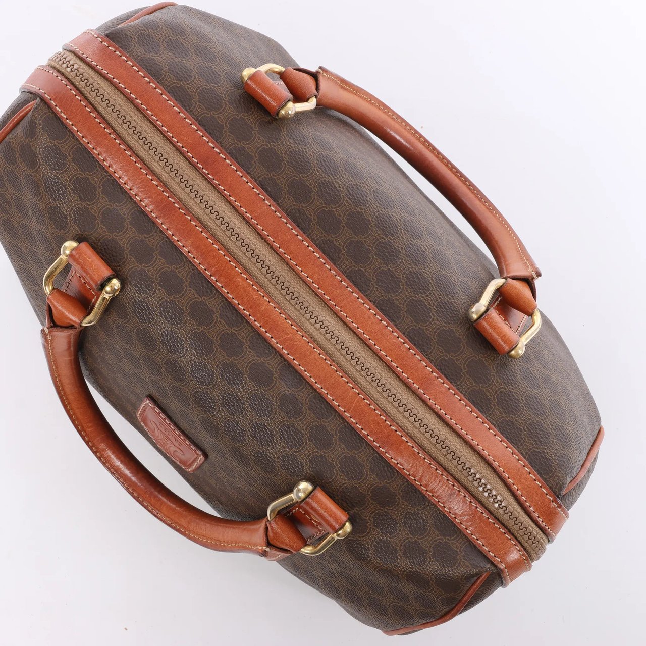 Celine Macadam Boston PVC & Leather Handbag in Brown Bruin