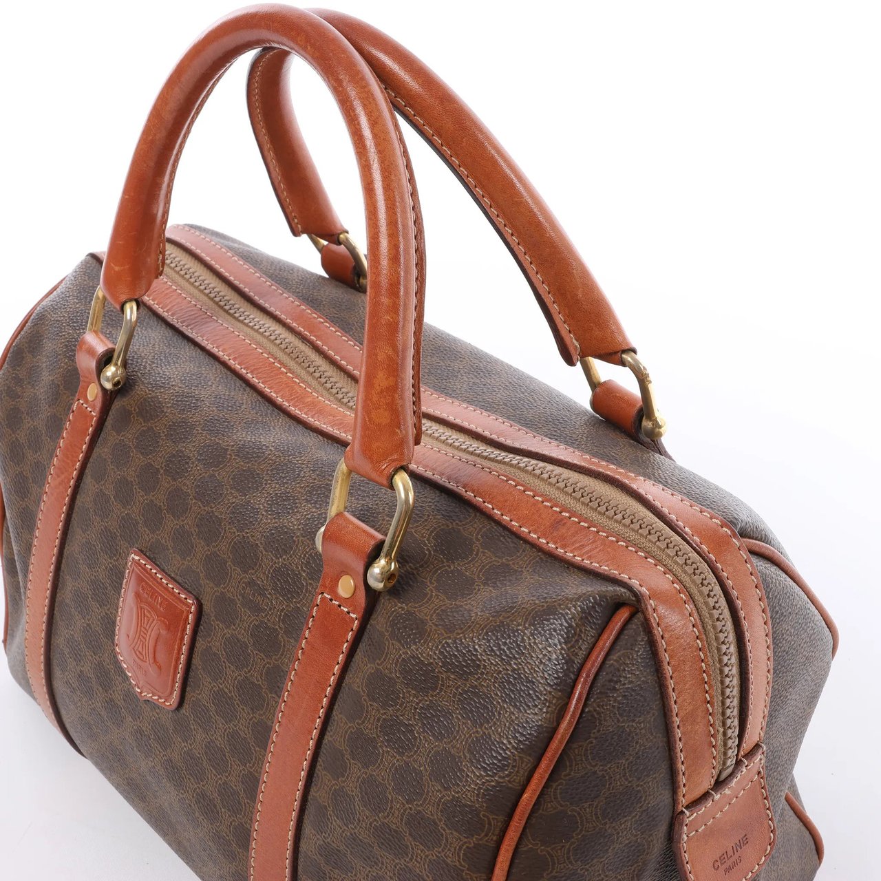 Celine Macadam Boston PVC & Leather Handbag in Brown Bruin