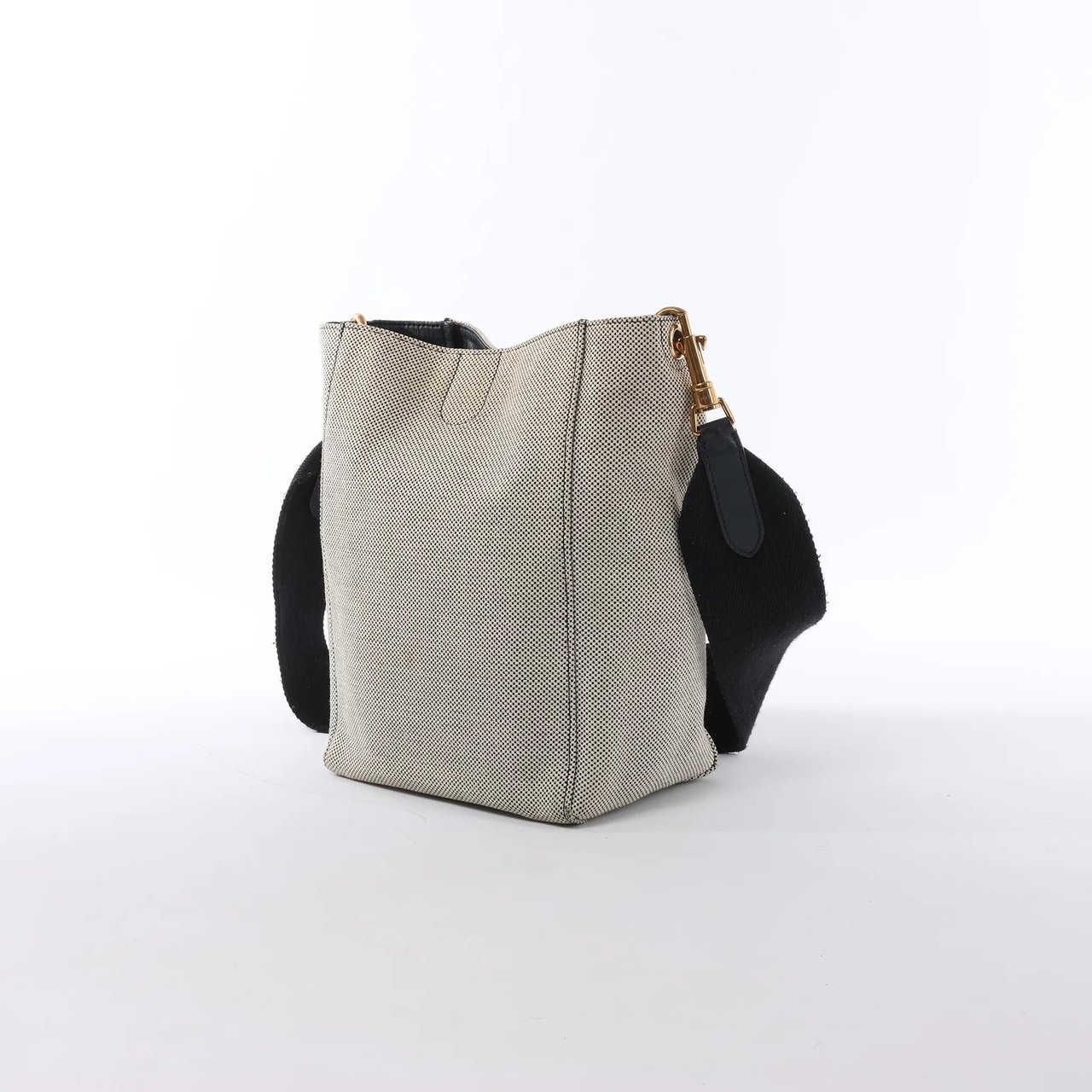 CELINE Seau Sangle Bucket Small Canvas Shoulder bag in Beige x Navy Beige