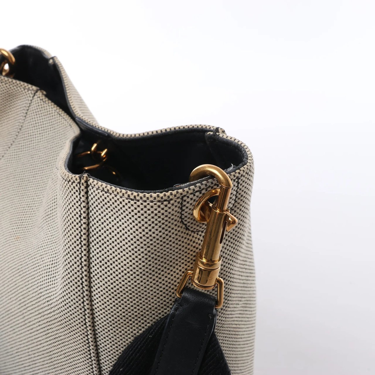 CELINE Seau Sangle Bucket Small Canvas Shoulder bag in Beige x Navy Beige