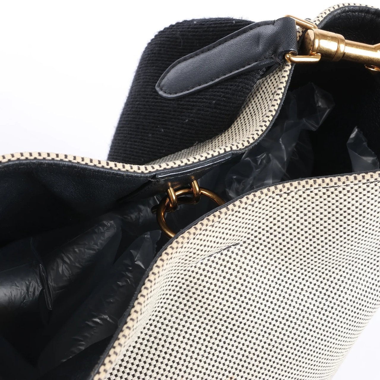 CELINE Seau Sangle Bucket Small Canvas Shoulder bag in Beige x Navy Beige