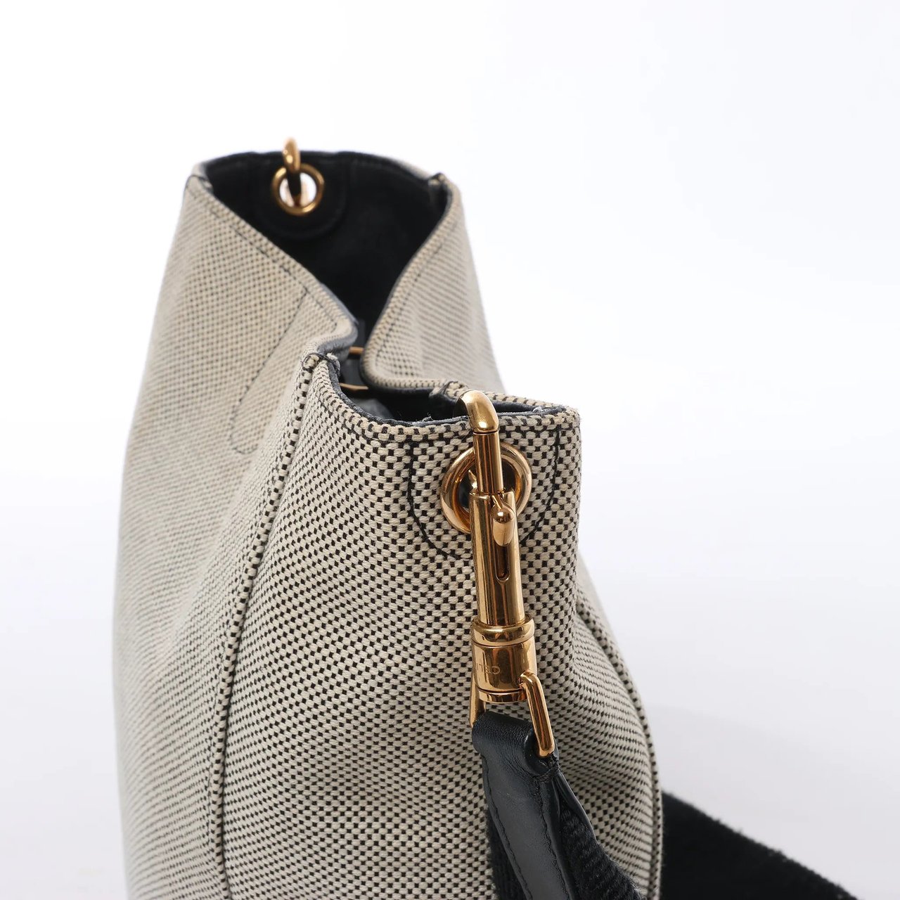 CELINE Seau Sangle Bucket Small Canvas Shoulder bag in Beige x Navy Beige