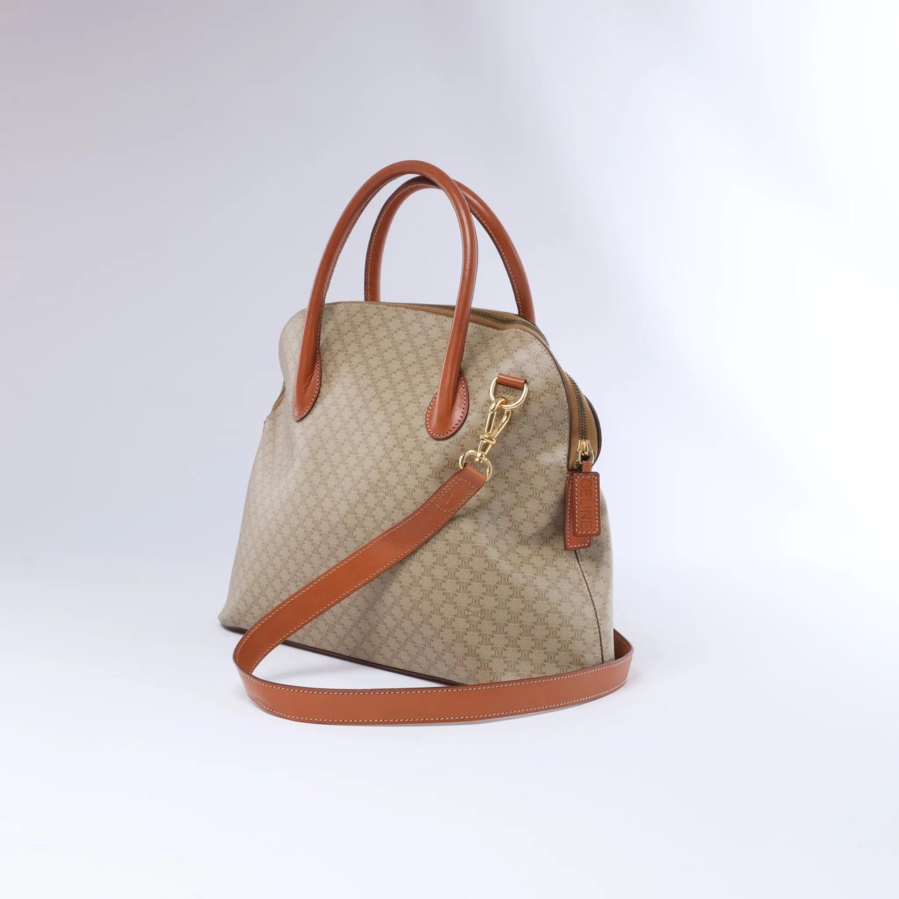 Celine Macadam Canvas x Leather 2Way Handbag in Beige Beige