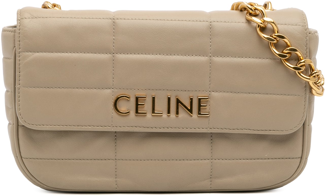 Celine Matelasse Goatskin Monochrome Chain Shoulder Bag Bruin
