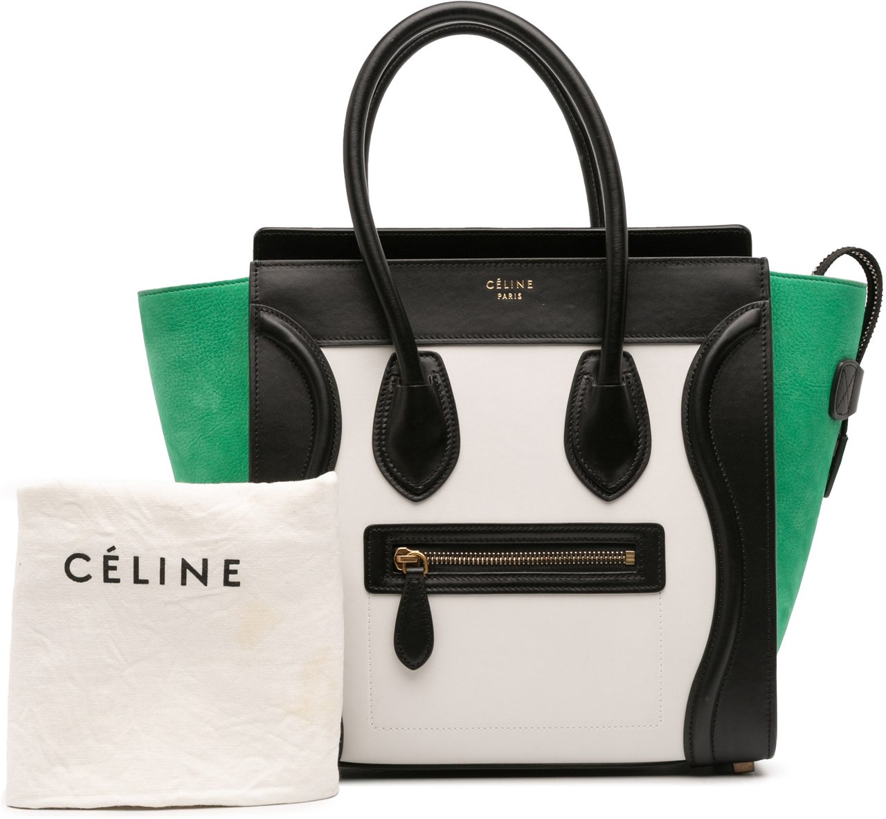 Celine Micro Tricolor Nubuck and Calfskin Luggage Tote Wit