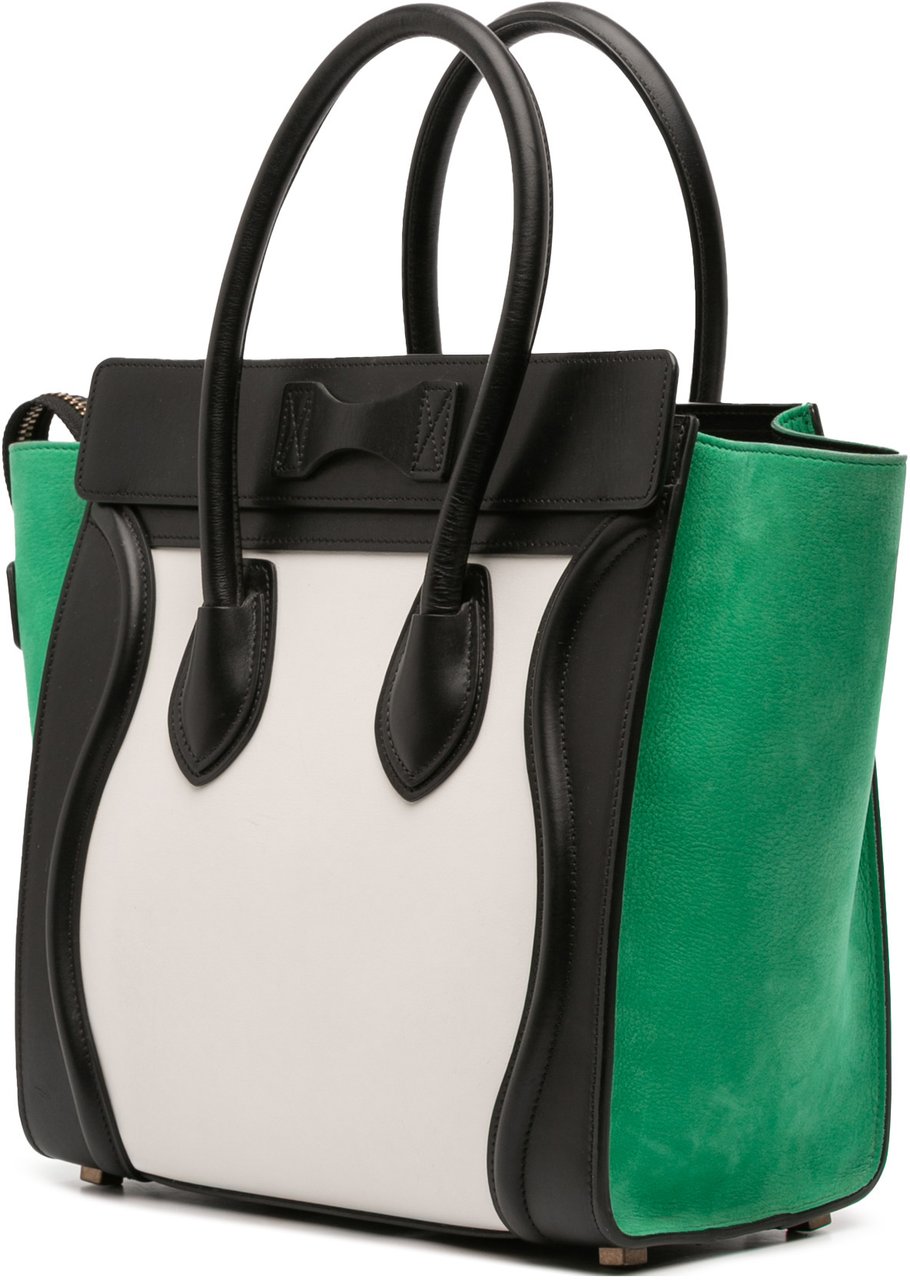 Celine Micro Tricolor Nubuck and Calfskin Luggage Tote Wit