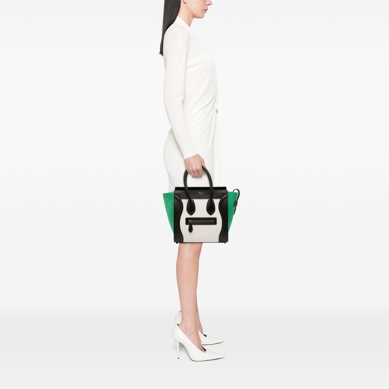 Celine Micro Tricolor Nubuck and Calfskin Luggage Tote Wit