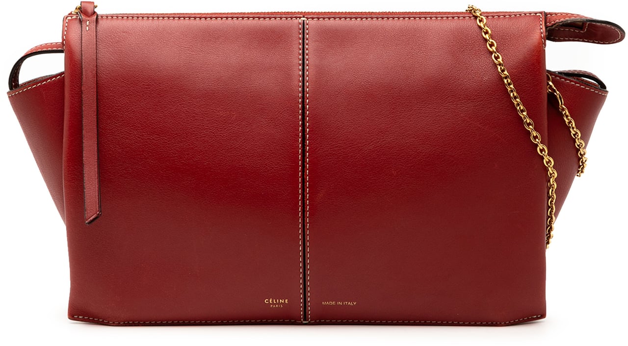 Celine Trifold Leather Clutch On Chain Rood