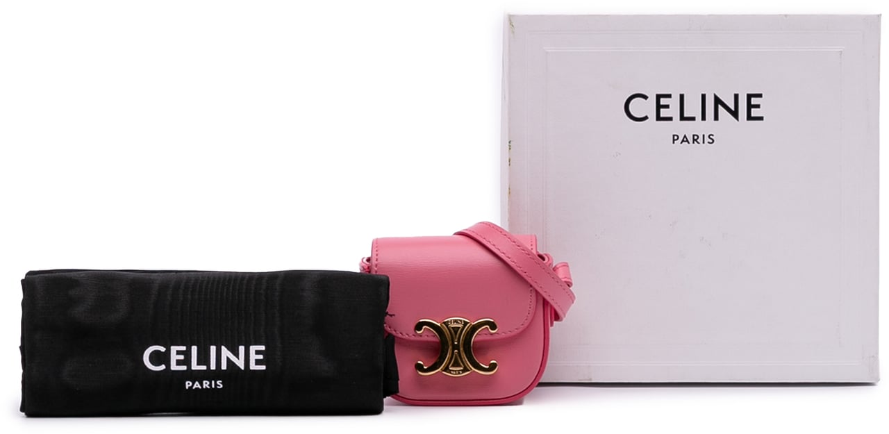 Celine Mini Shiny Calfskin Triomphe Crossbody Roze