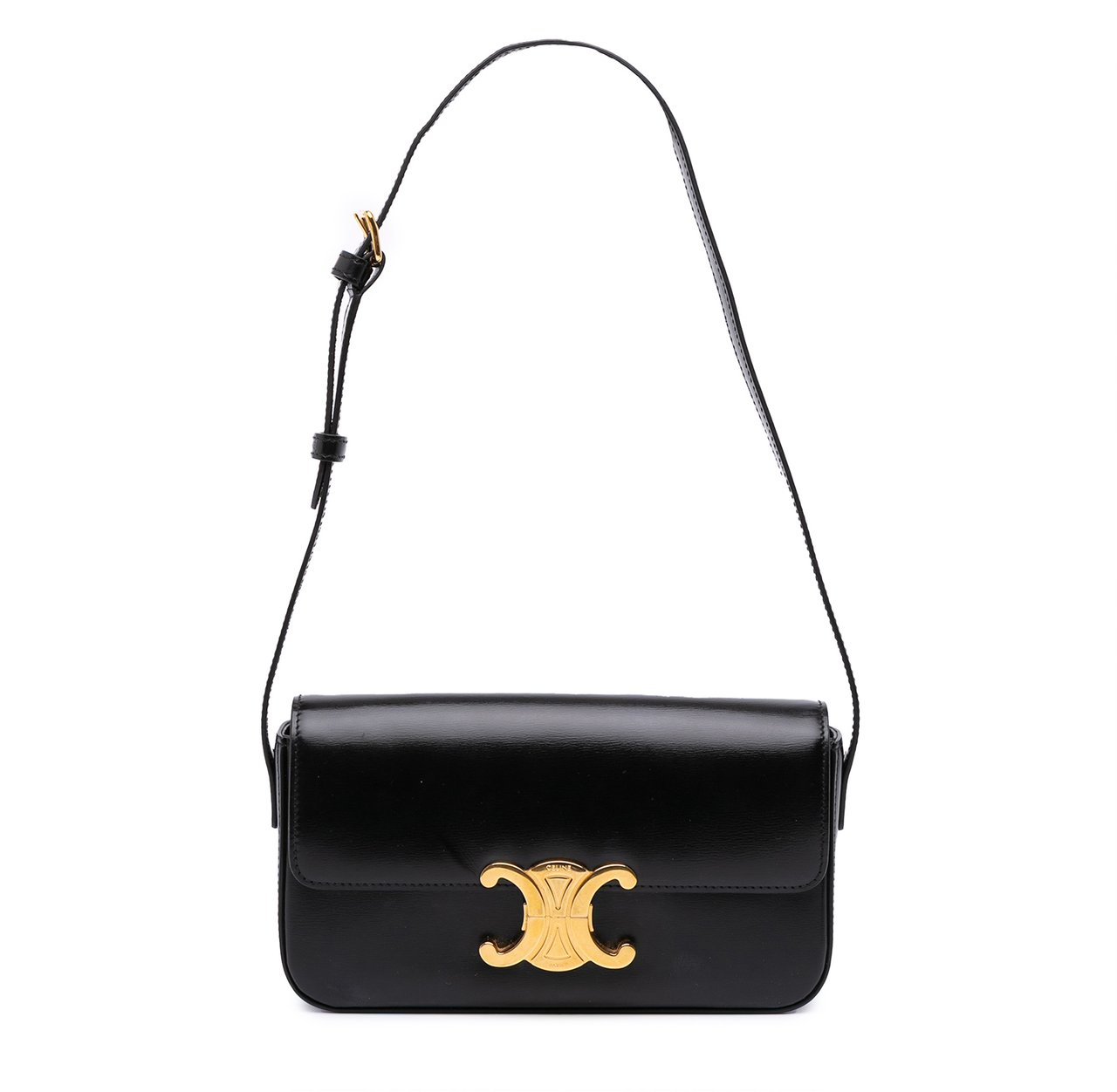 Celine Shiny Calfskin Claude Shoulder Bag Zwart