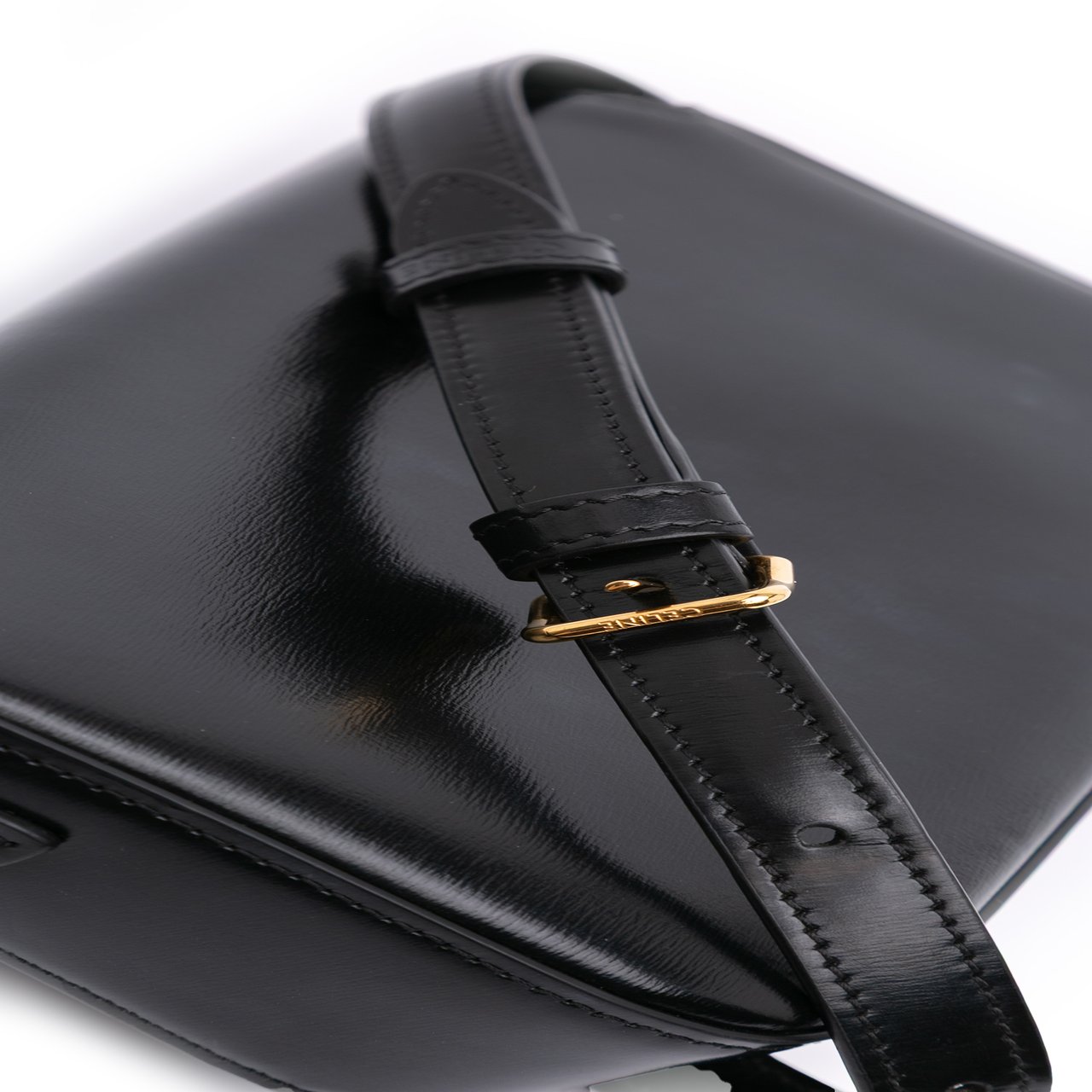 Celine Shiny Calfskin Claude Shoulder Bag Zwart