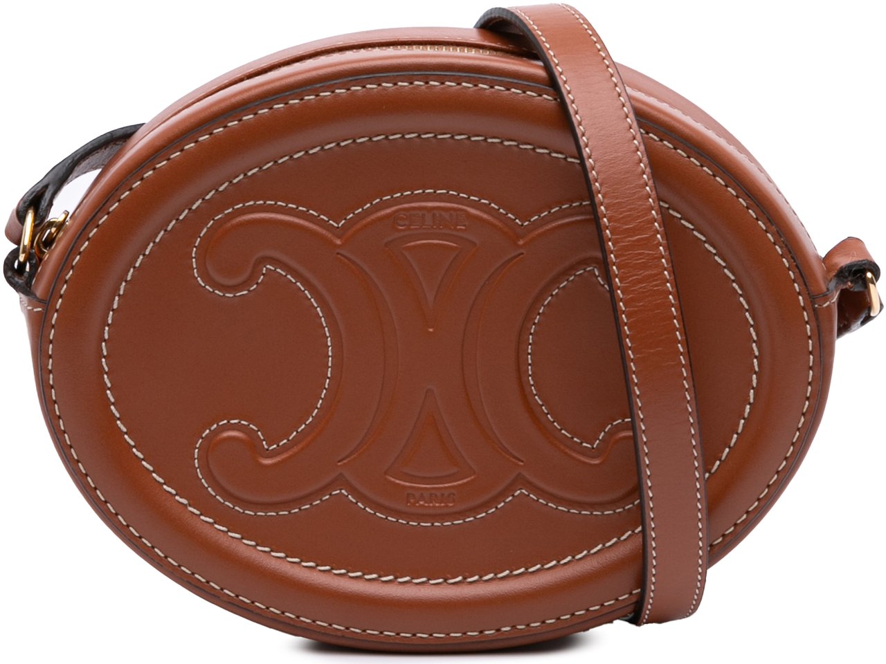 Celine Small Calfskin Cuir Triomphe Oval Crossbody Bruin