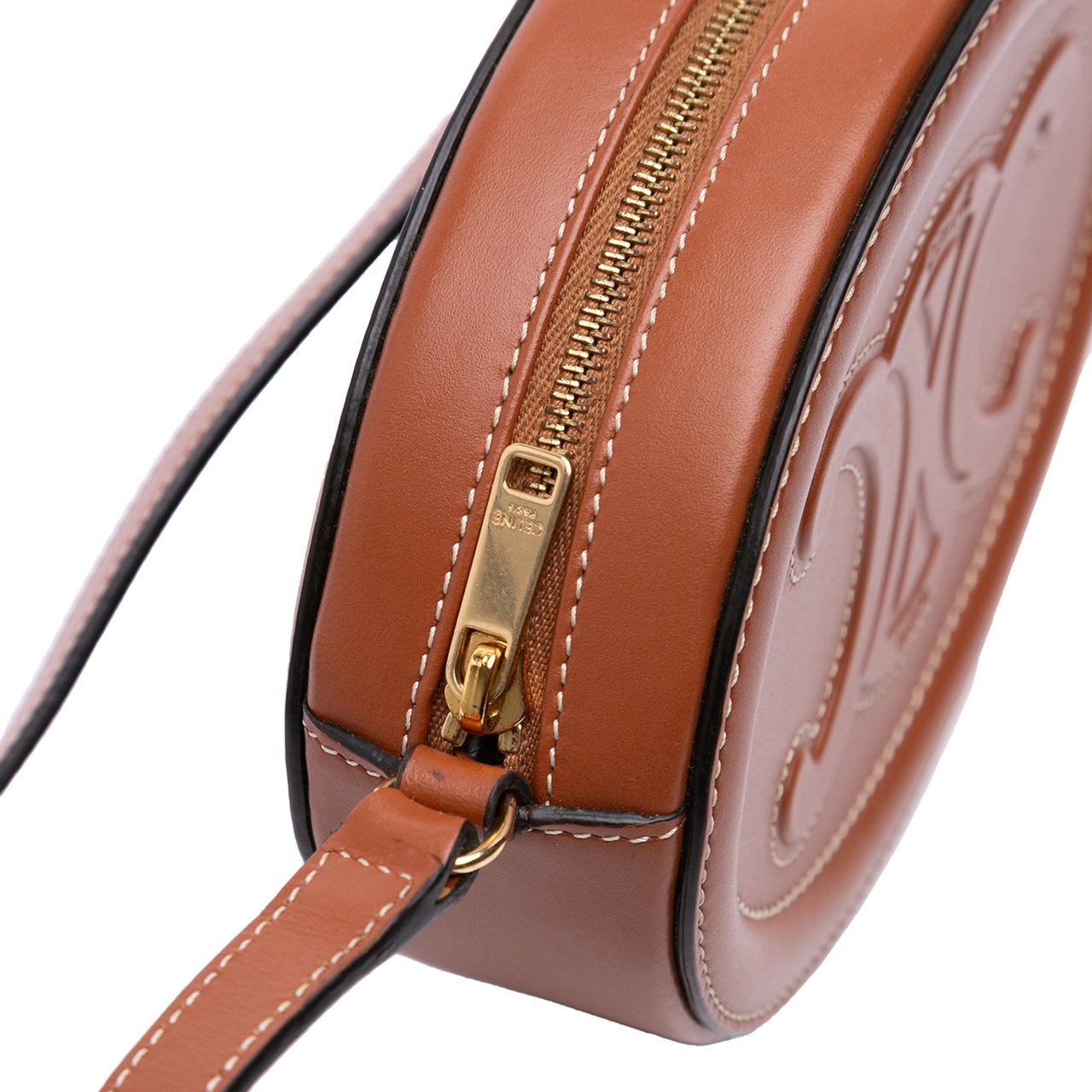 Celine Small Calfskin Cuir Triomphe Oval Crossbody Bruin