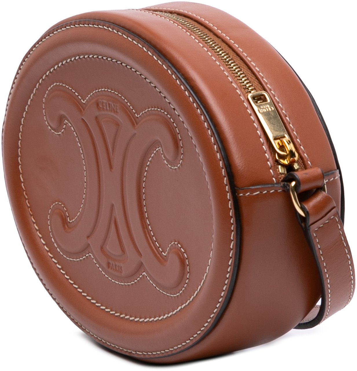 Celine Small Calfskin Cuir Triomphe Oval Crossbody Bruin
