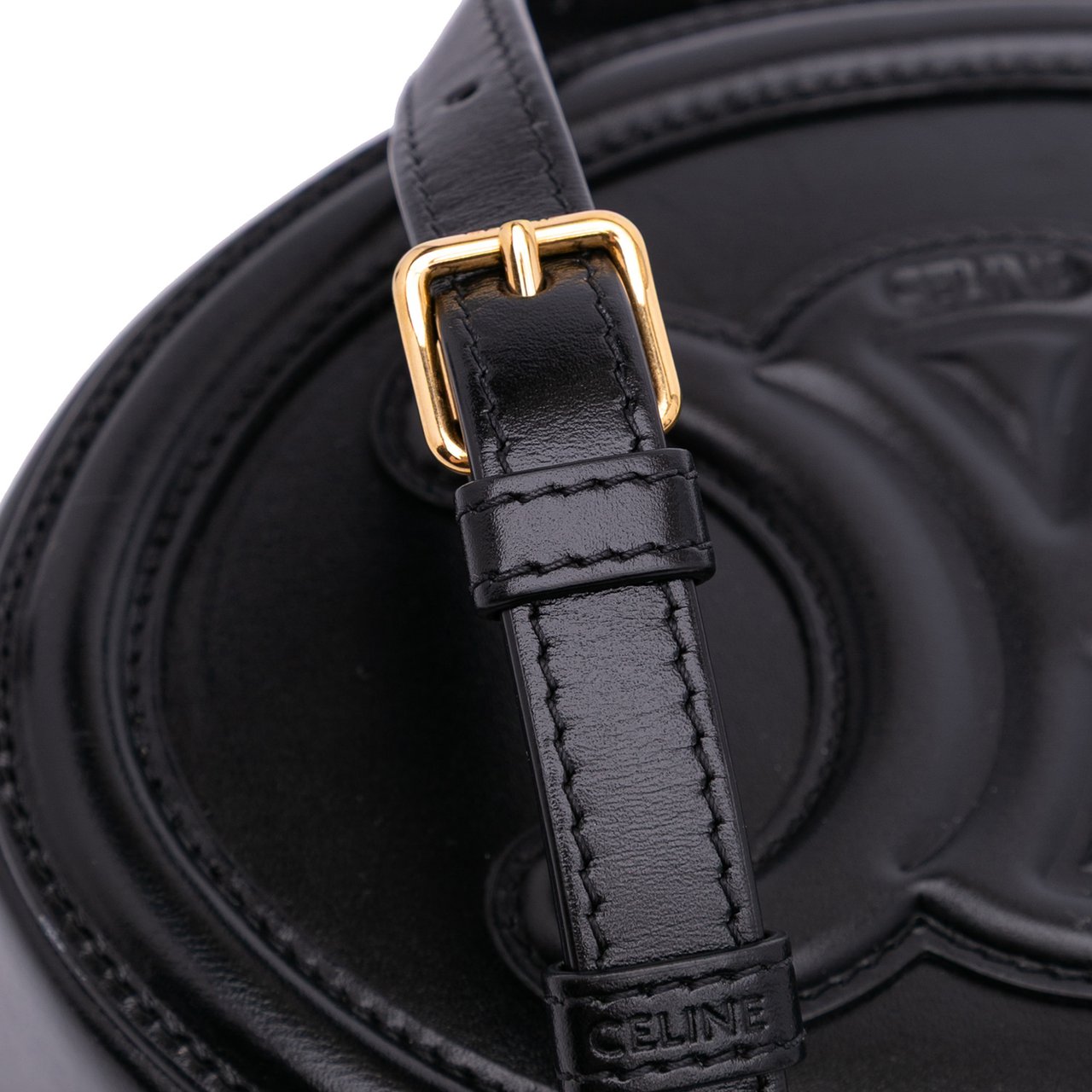 Celine Small Calfskin Cuir Triomphe Oval Crossbody Zwart
