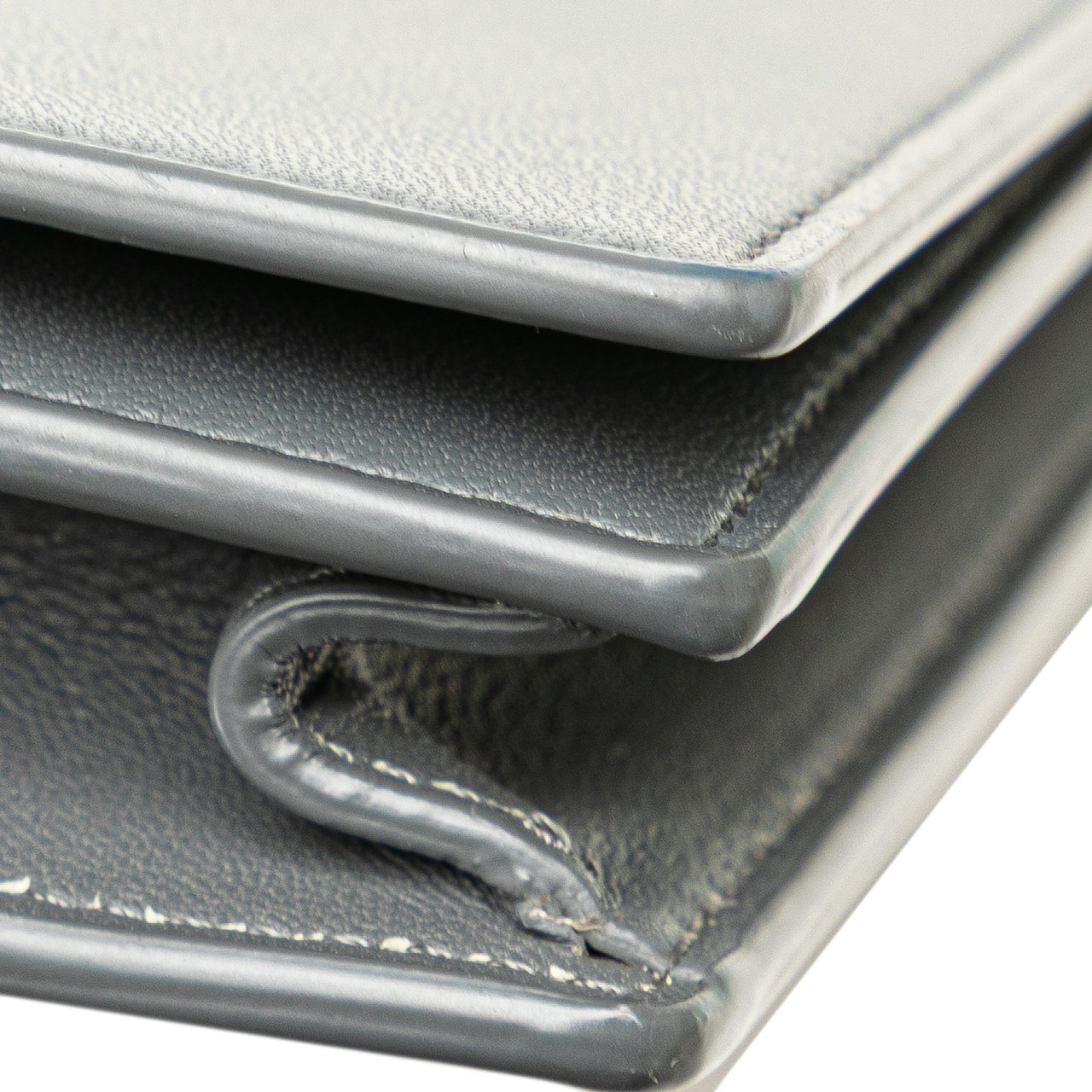 Celine Leather Frame Wallet on Chain Grijs