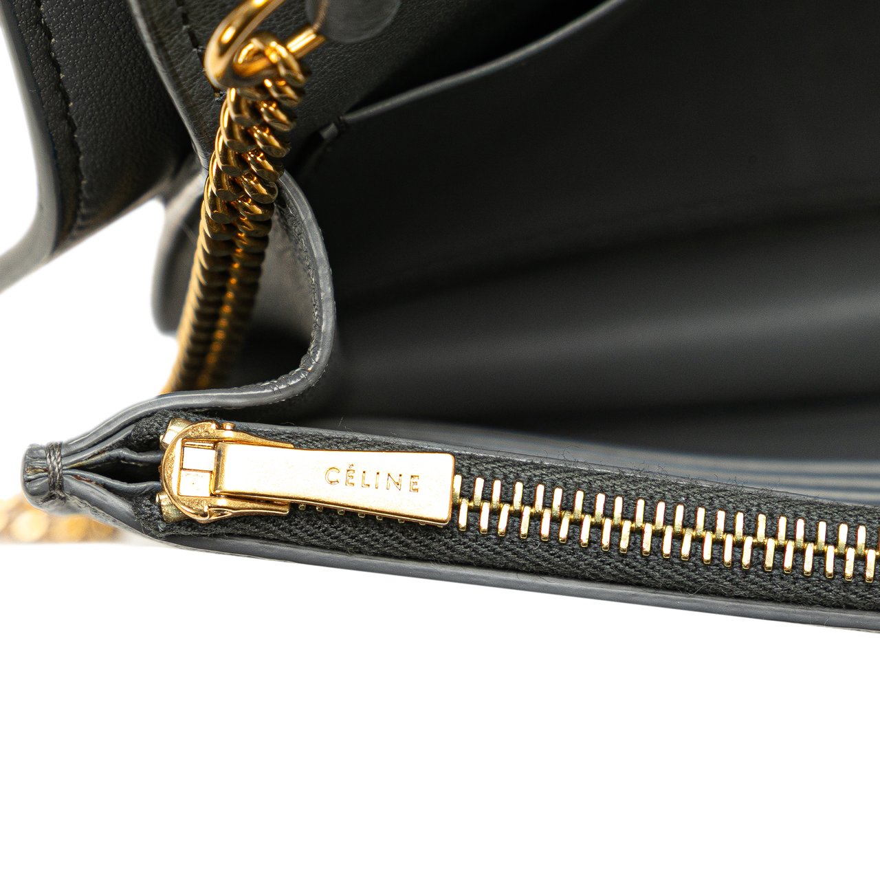 Celine Leather Frame Wallet on Chain Grijs