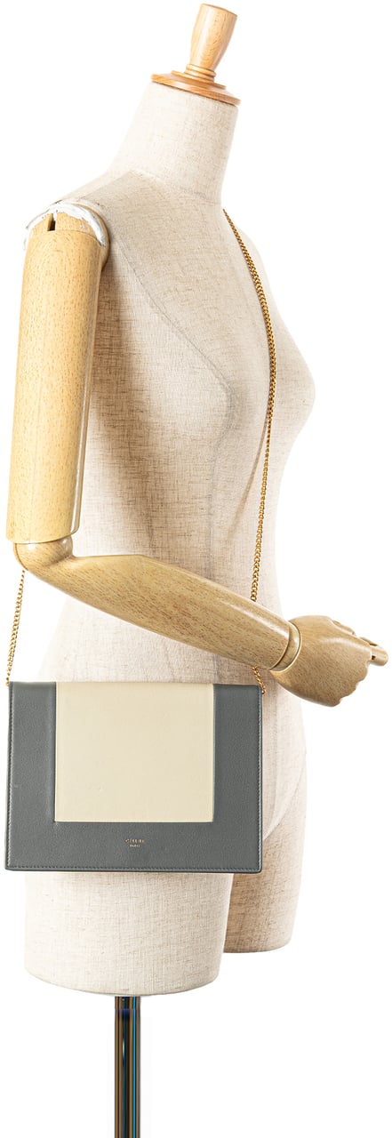 Celine Leather Frame Wallet on Chain Grijs