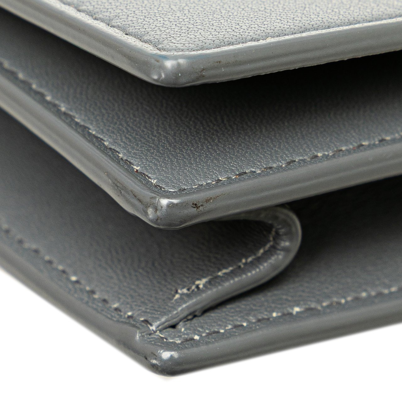 Celine Leather Frame Wallet on Chain Grijs