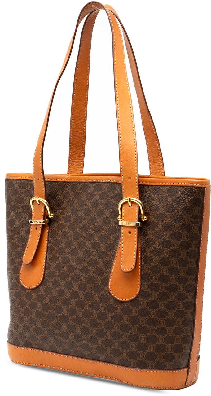 Celine Macadam Coated Canvas Shoulder Bag Bruin