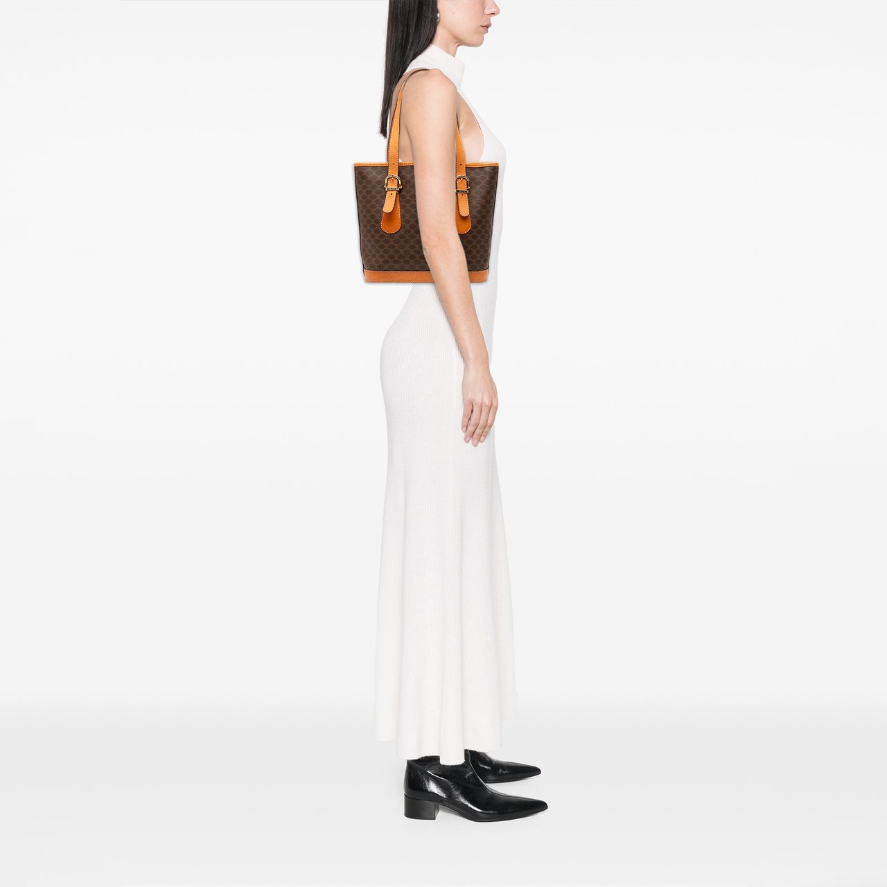 Celine Macadam Coated Canvas Shoulder Bag Bruin