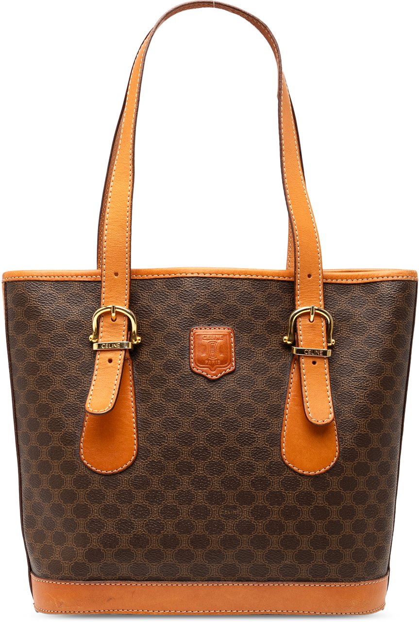 Celine Macadam Coated Canvas Shoulder Bag Bruin