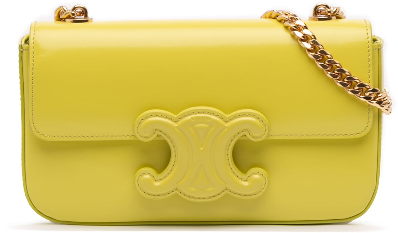 Celine Calfskin Cuir Triomphe Chain Shoulder Bag Geel