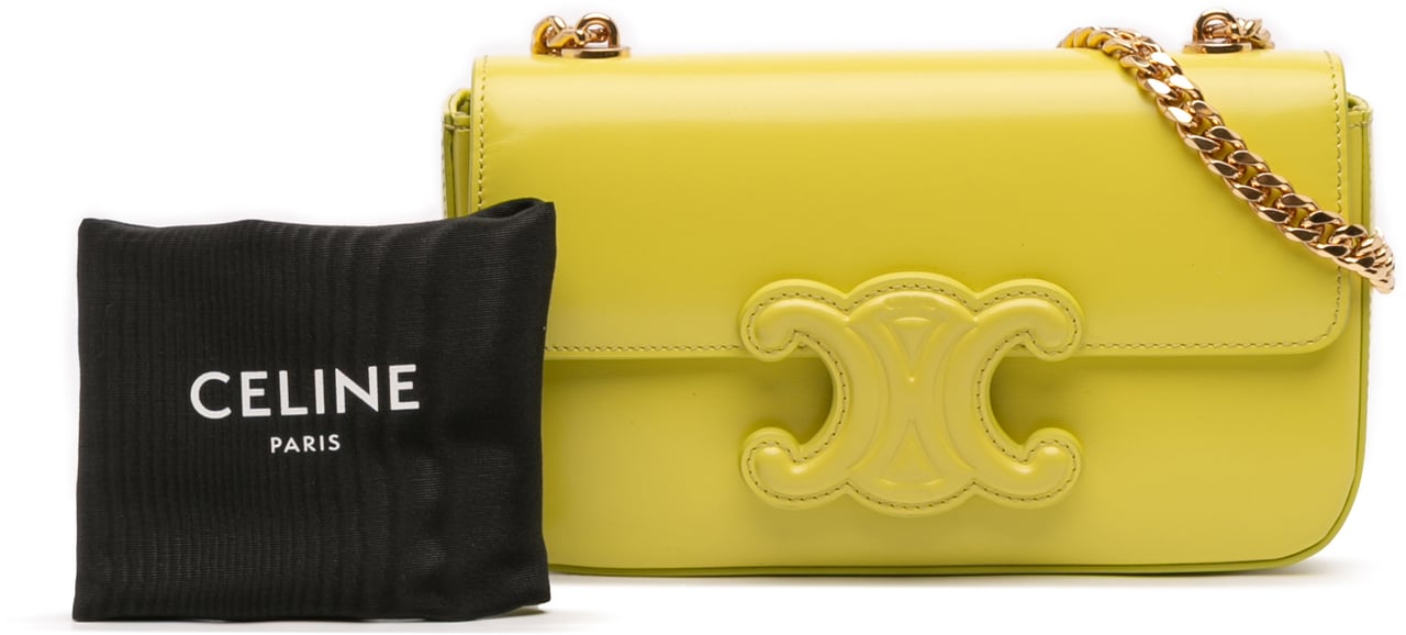 Celine Calfskin Cuir Triomphe Chain Shoulder Bag Geel